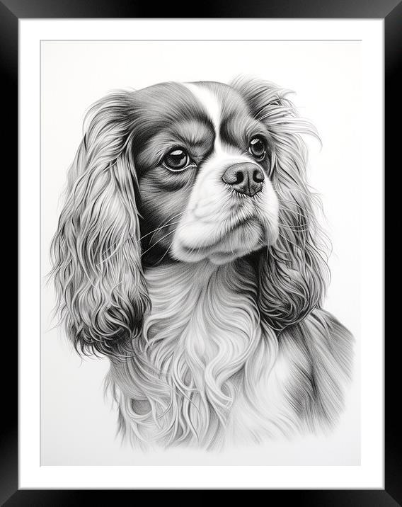 Pencil Drawing King Charles Spaniel Framed Mounted Print by Steve Smith