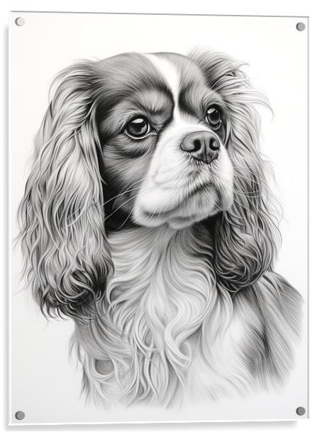 Pencil Drawing King Charles Spaniel Acrylic by Steve Smith