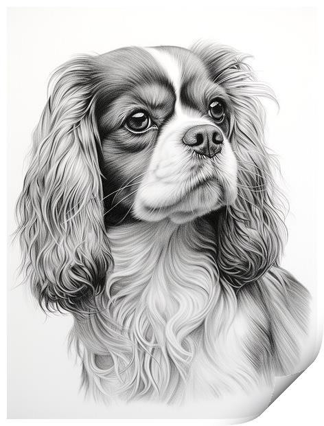 Pencil Drawing King Charles Spaniel Print by Steve Smith
