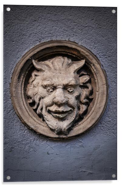 Devil Face With Evil Smile Old Relief Acrylic by Artur Bogacki