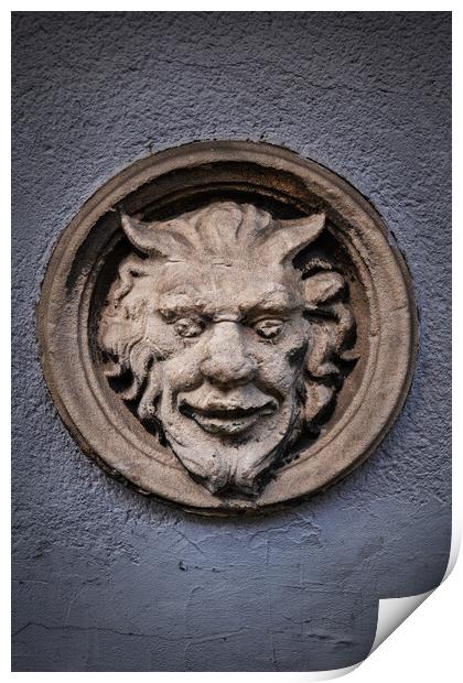 Devil Face With Evil Smile Old Relief Print by Artur Bogacki