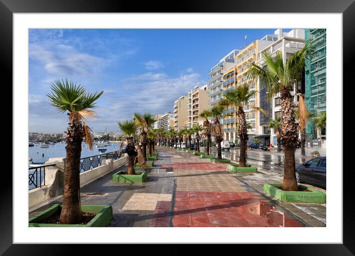 Sliema Town Seaside Promenade In Malta Framed Mounted Print by Artur Bogacki
