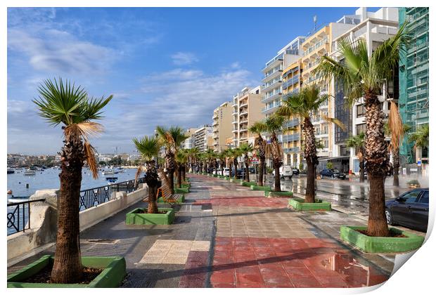 Sliema Town Seaside Promenade In Malta Print by Artur Bogacki