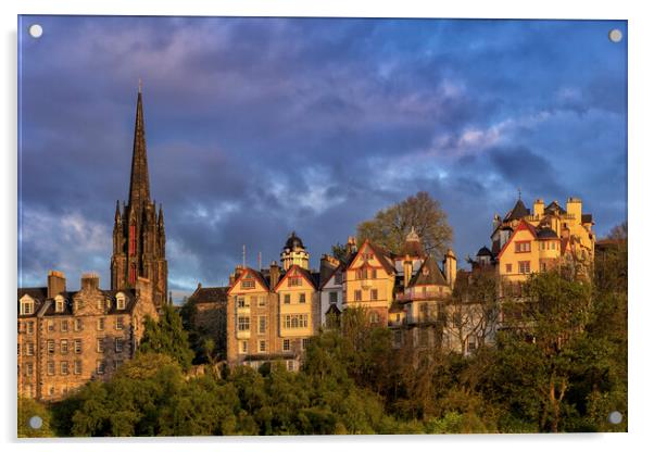 Ramsay Garden Houses At Sunset In Edinburgh Acrylic by Artur Bogacki