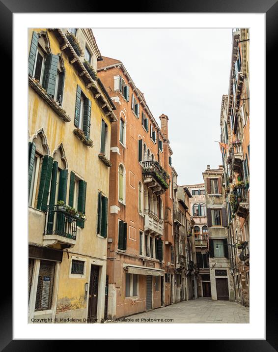 Empty Pastel Colored Venetian Street During Winter Framed Mounted Print by Madeleine Deaton