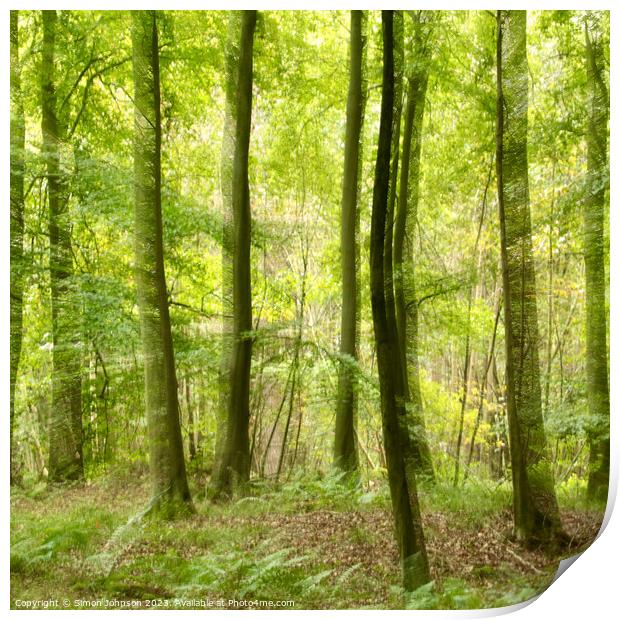 woodland with intentional camera Movement Print by Simon Johnson
