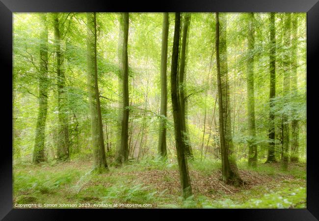 woodland with ICM and soft focus Framed Print by Simon Johnson