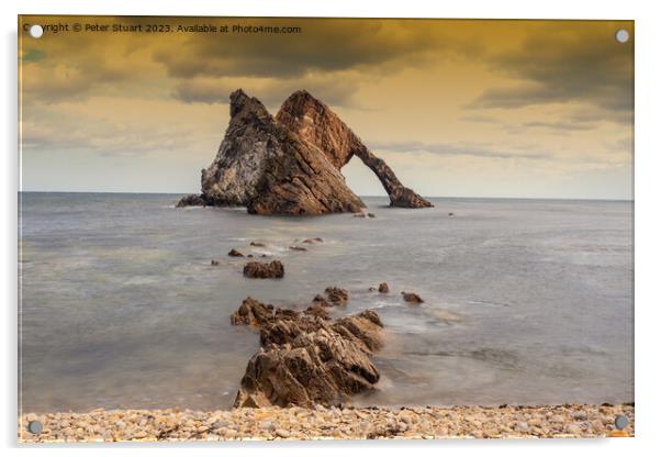 Bow Fiddle Rock is a natural sea arch near Portknockie on the no Acrylic by Peter Stuart