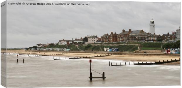 Southwold lighthouse from pier Canvas Print by Andrew Heaps