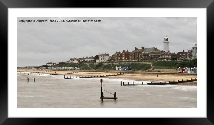 Southwold lighthouse from pier Framed Mounted Print by Andrew Heaps