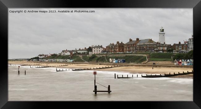 Southwold lighthouse from pier Framed Print by Andrew Heaps