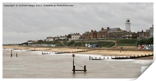 Southwold lighthouse from pier Print by Andrew Heaps
