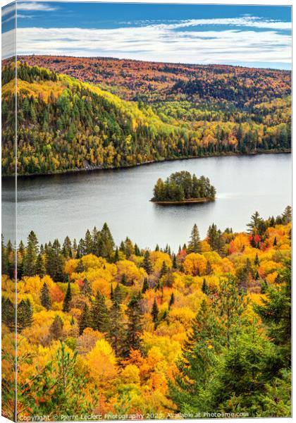 Autumn Forest Lake Landscape with a little Pine Island Canvas Print by Pierre Leclerc Photography