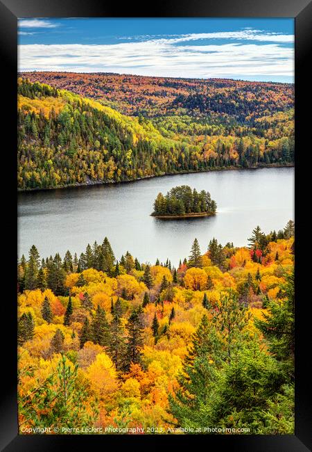 Autumn Forest Lake Landscape with a little Pine Island Framed Print by Pierre Leclerc Photography