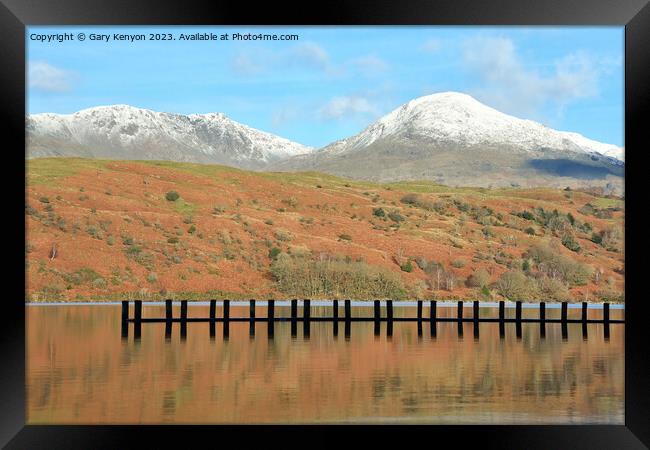 Coniston Fells and Jetty Framed Print by Gary Kenyon