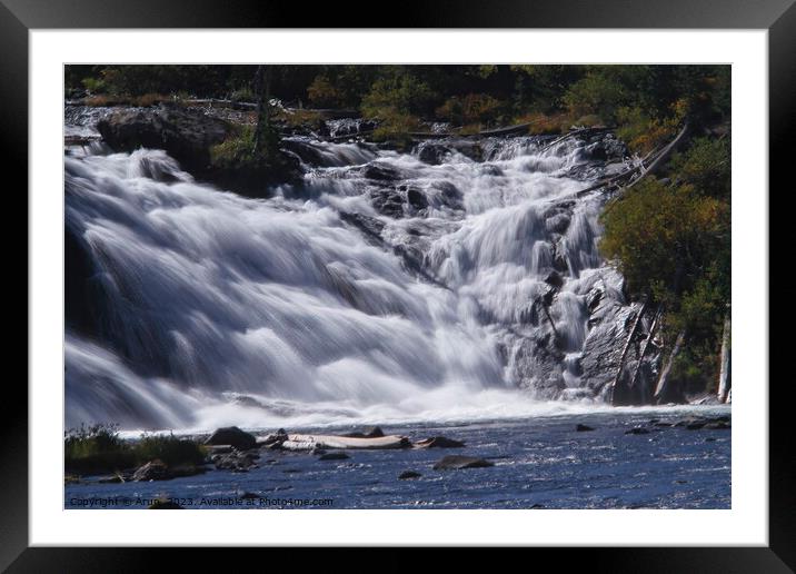 Waterfall at Yellowstone national park in Wyoming USA Framed Mounted Print by Arun 