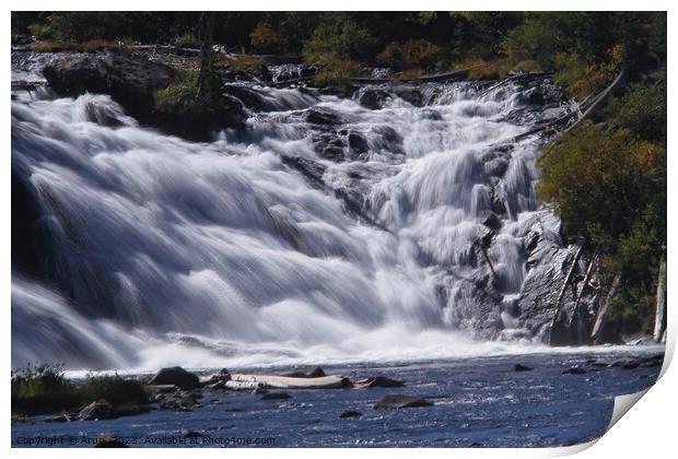 Waterfall at Yellowstone national park in Wyoming USA Print by Arun 