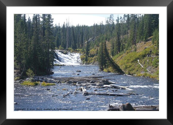 Waterfall at Yellowstone national park in Wyoming USA Framed Mounted Print by Arun 