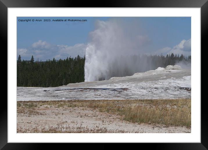 Old faithful geyser at Yellowstone national park in Wyoming USA Framed Mounted Print by Arun 