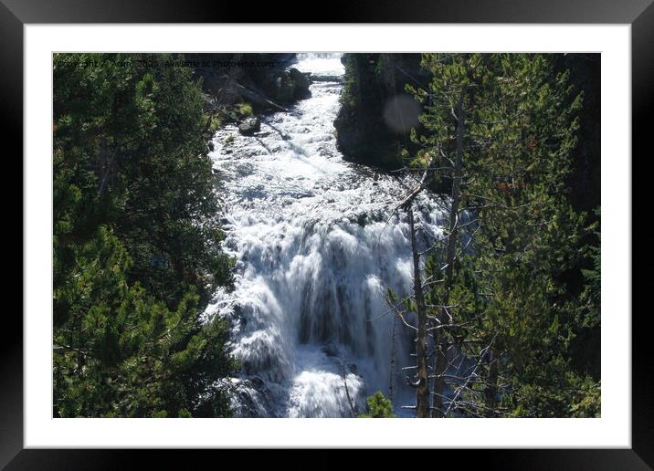 Waterfall at Yellowstone national park in Wyoming USA Framed Mounted Print by Arun 
