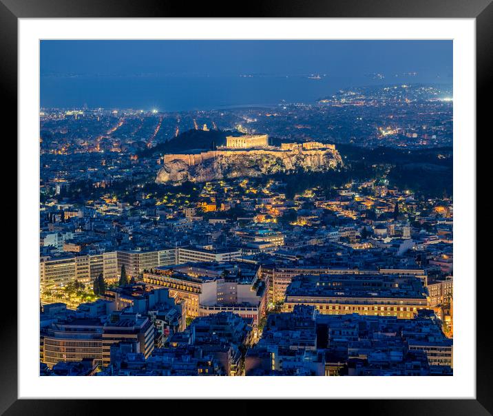 Night view of Ancient Acropolis of Athens in Greece Framed Mounted Print by Mirko Kuzmanovic