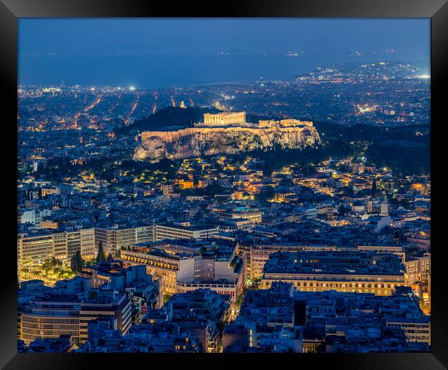 Night view of Ancient Acropolis of Athens in Greece Framed Print by Mirko Kuzmanovic