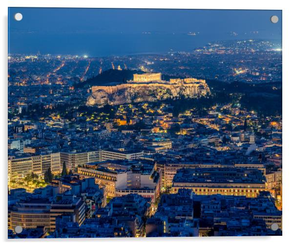 Night view of Ancient Acropolis of Athens in Greece Acrylic by Mirko Kuzmanovic