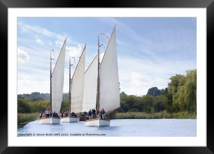 Four Wherry sail boats on the Norfolk Broads UK Framed Mounted Print by Simon Bratt LRPS