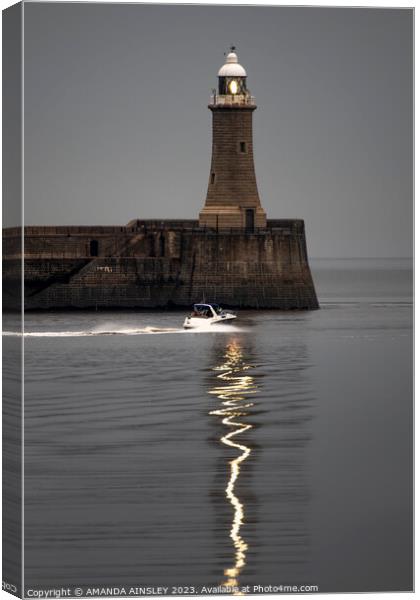 Tynemouth Lighthouse Reflections Canvas Print by AMANDA AINSLEY