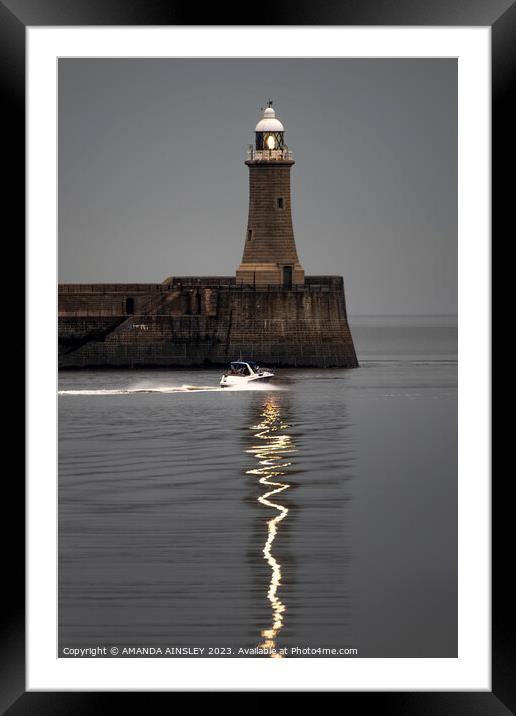Tynemouth Lighthouse Reflections Framed Mounted Print by AMANDA AINSLEY
