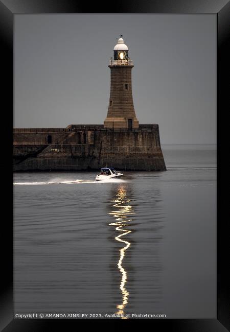 Tynemouth Lighthouse Reflections Framed Print by AMANDA AINSLEY