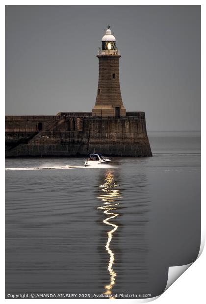 Tynemouth Lighthouse Reflections Print by AMANDA AINSLEY