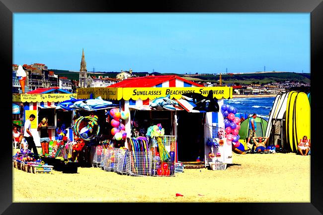 Beach kiosks on the sands at Weymouth Framed Print by john hill