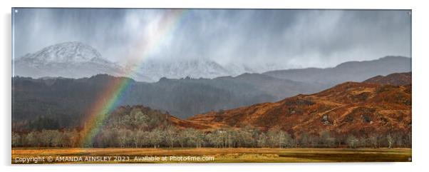 Snowy Rainbow at Loch Linnhe Acrylic by AMANDA AINSLEY