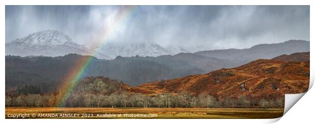 Snowy Rainbow at Loch Linnhe Print by AMANDA AINSLEY