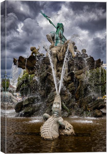 Neptune And Crocodile Fountain In Berlin Canvas Print by Artur Bogacki
