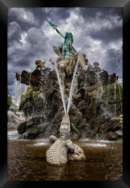 Neptune And Crocodile Fountain In Berlin Framed Print by Artur Bogacki