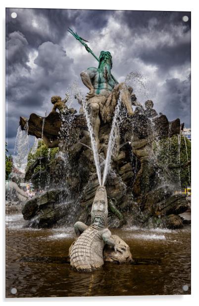 Neptune And Crocodile Fountain In Berlin Acrylic by Artur Bogacki