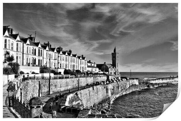 Porthleven clock tower  black and white Print by kathy white