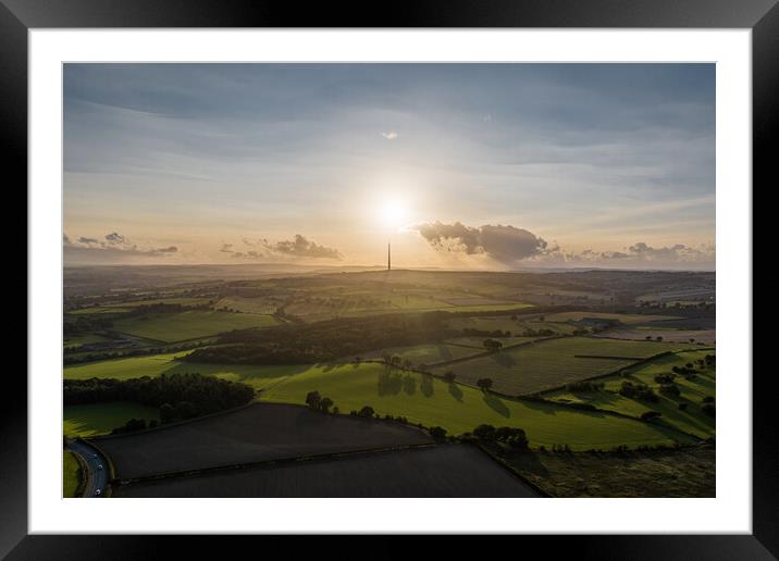 Sunset on Emley Moor Framed Mounted Print by Apollo Aerial Photography