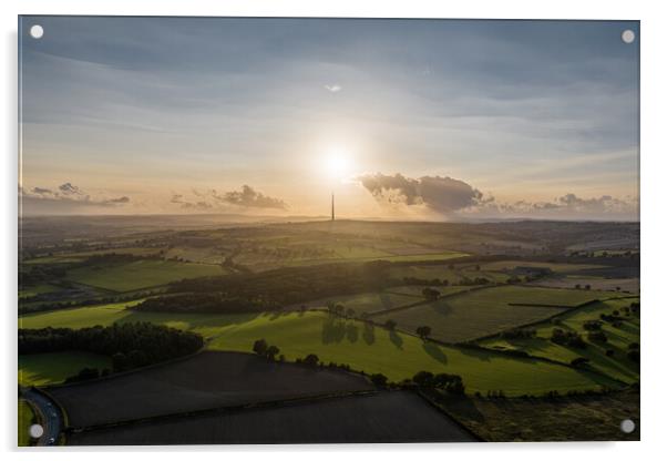 Sunset on Emley Moor Acrylic by Apollo Aerial Photography