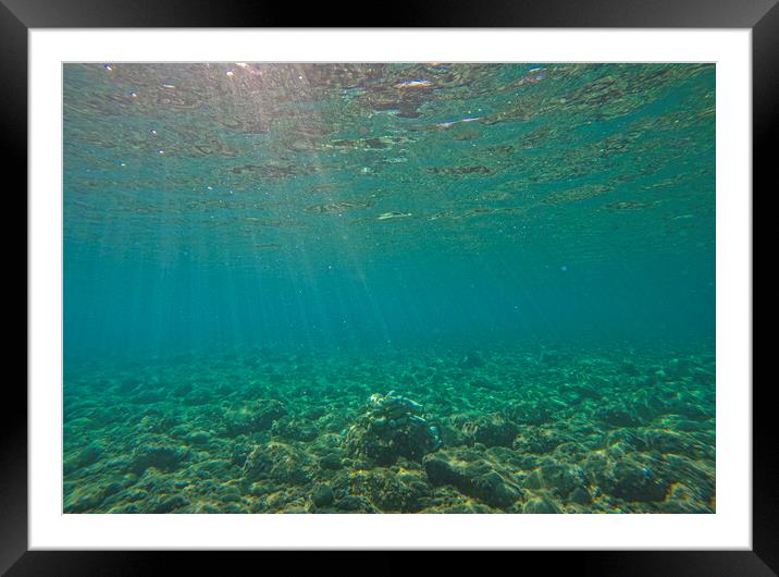 sun rays underwater Framed Mounted Print by kathy white