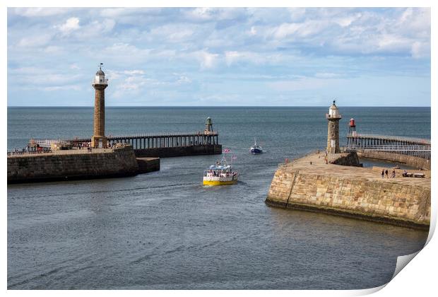 Whitby Harbour East and West Piers Print by Derek Beattie