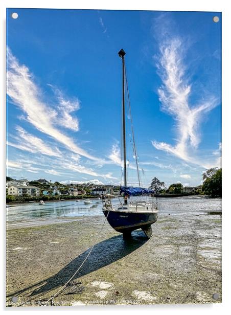Lone yacht on the Kingsbridge estuary Devon Acrylic by Roger Mechan