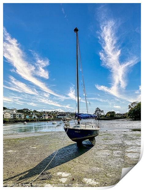 Lone yacht on the Kingsbridge estuary Devon Print by Roger Mechan