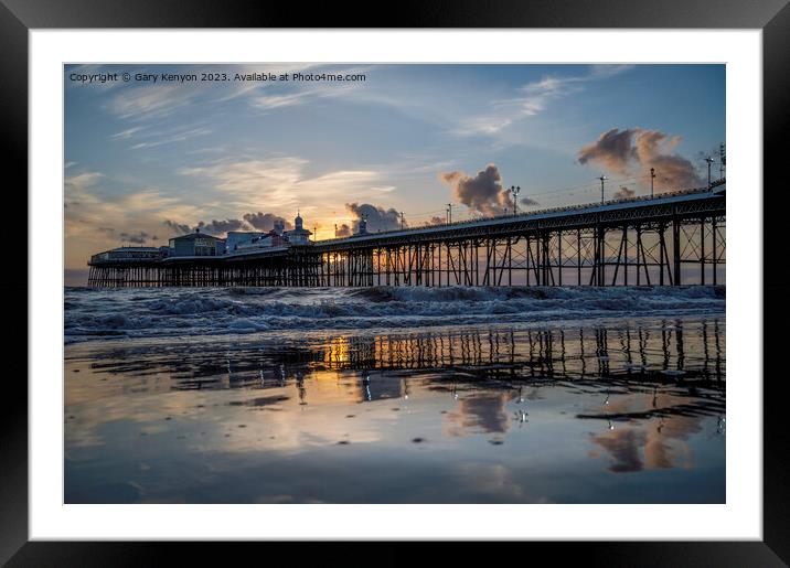 North Pier in Blackpool at Sunset Framed Mounted Print by Gary Kenyon