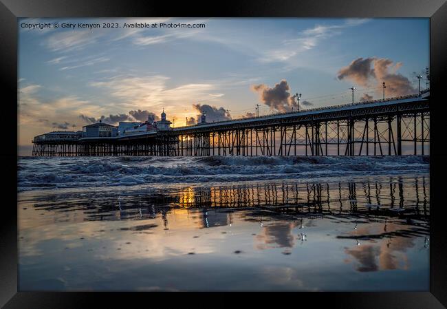 North Pier in Blackpool at Sunset Framed Print by Gary Kenyon