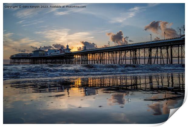 North Pier in Blackpool at Sunset Print by Gary Kenyon