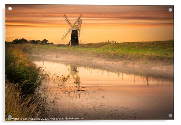 Windmill on The River Bure Acrylic by Les McLuckie
