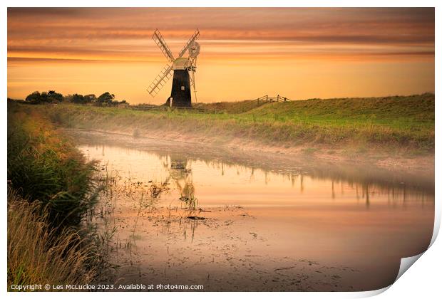 Windmill on The River Bure Print by Les McLuckie